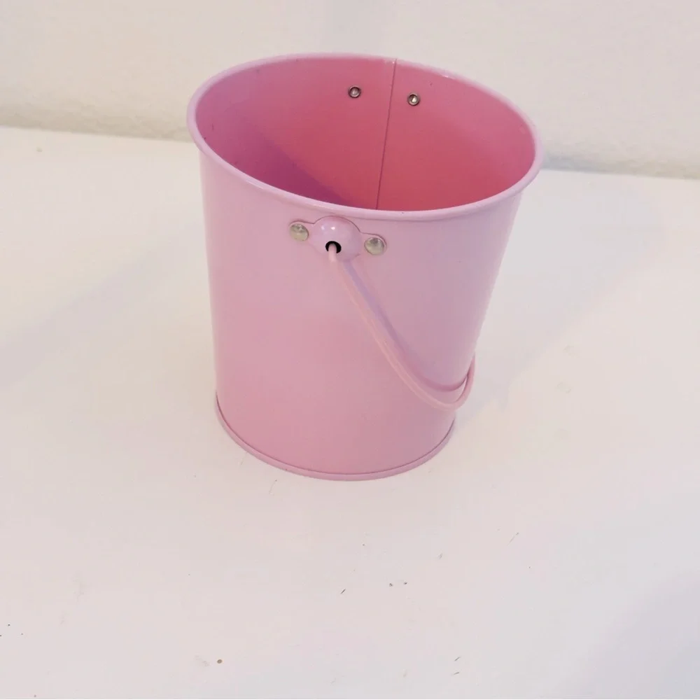 4.5” Metal Pink Tin Bucket for Office Desk, Plant Pot, Organizer, Easter Basket